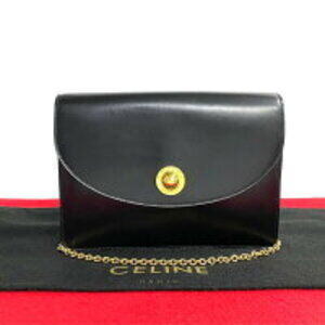 Celine Star Ball logo leather chain shoulder bag black